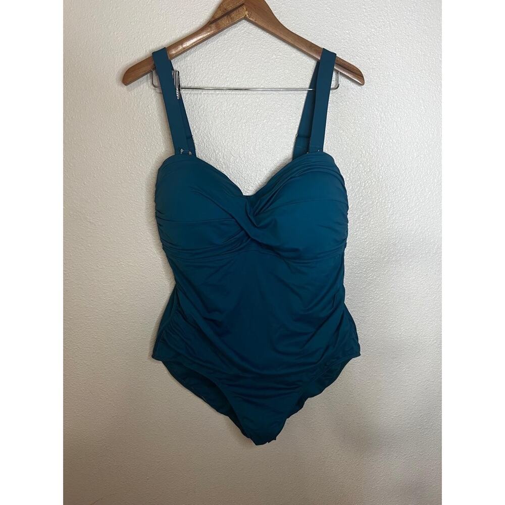 Anne Cole One Piece Swimsuit Womens Size 20W Teal Ruched Twisted Flattering NEW